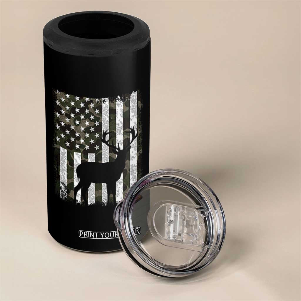 Deer American Flag 4 in 1 Can Cooler Tumbler Whitetail Elk Buck Camo Hunting Hunter Dad TB10 Print Your Wear
