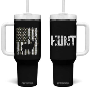 Deer American Flag Tumbler With Handle Whitetail Elk Buck Camo Hunting Hunter Dad TB10 One Size: 40 oz Black Print Your Wear
