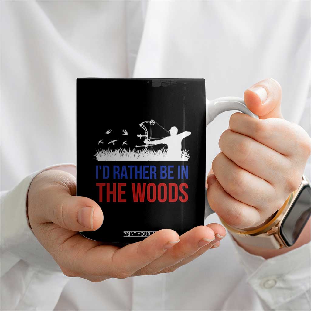 Hunting Gifts For Men Coffee Mug Id Rather Be In The Woods Deer Hunting American Flag TB10 Print Your Wear