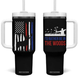 Hunting Gifts For Men Tumbler With Handle Id Rather Be In The Woods Deer Hunting American Flag TB10 One Size: 40 oz Black Print Your Wear
