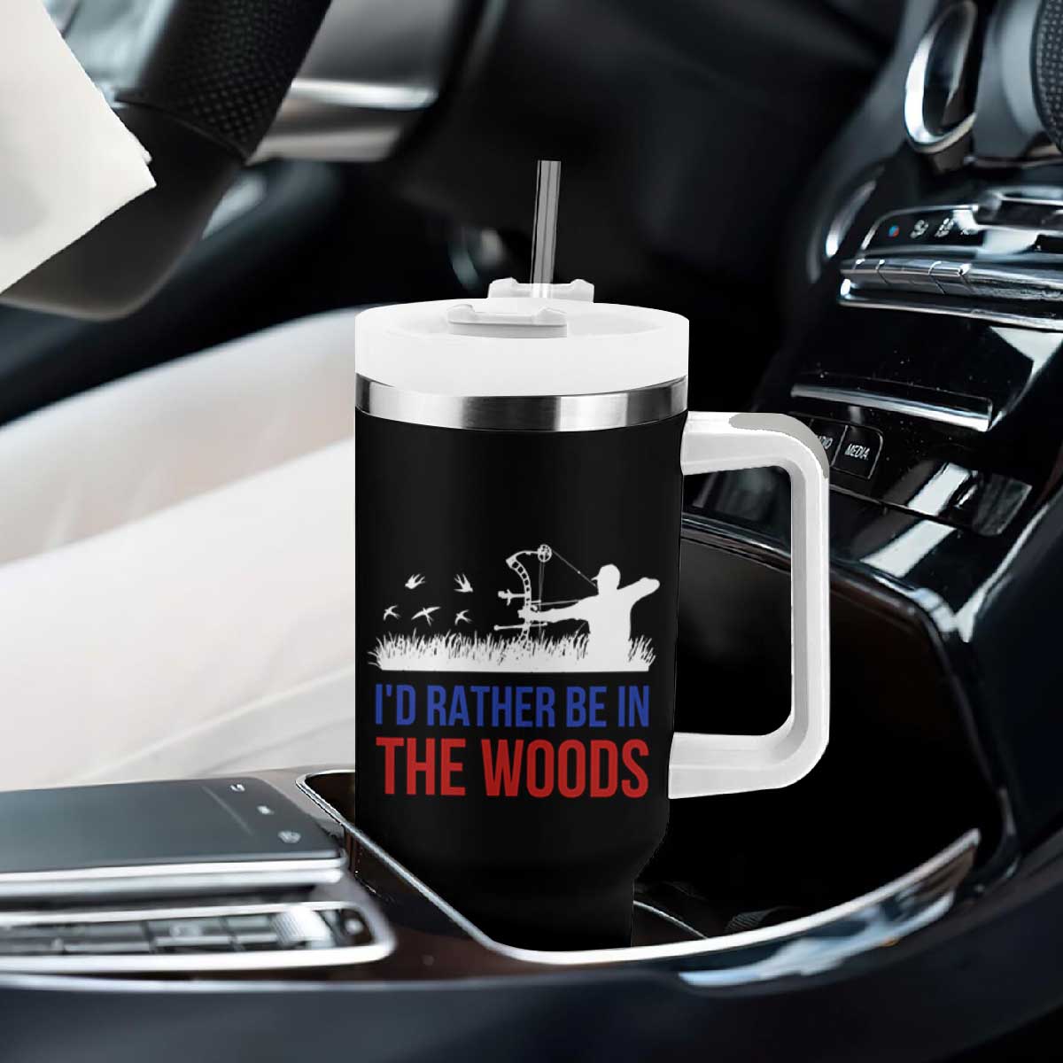 Hunting Gifts For Men Tumbler With Handle Id Rather Be In The Woods Deer Hunting American Flag TB10 Print Your Wear