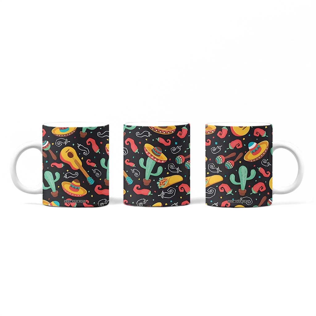 Mexican Coffee Mug Hot Sombrero Cactus Guitar Black Mexican Fiesta Cinco De Mayo TB10 Print Your Wear
