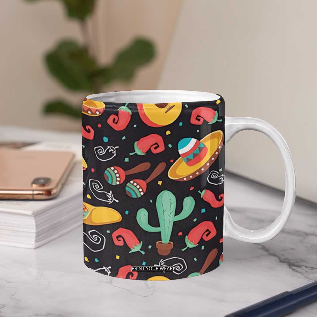 Mexican Coffee Mug Hot Sombrero Cactus Guitar Black Mexican Fiesta Cinco De Mayo TB10 Print Your Wear