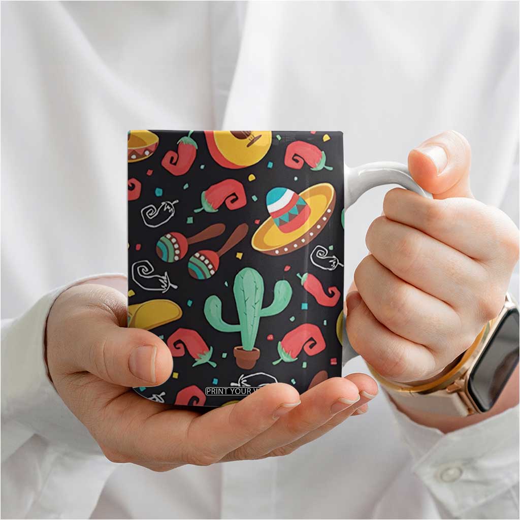 Mexican Coffee Mug Hot Sombrero Cactus Guitar Black Mexican Fiesta Cinco De Mayo TB10 Print Your Wear