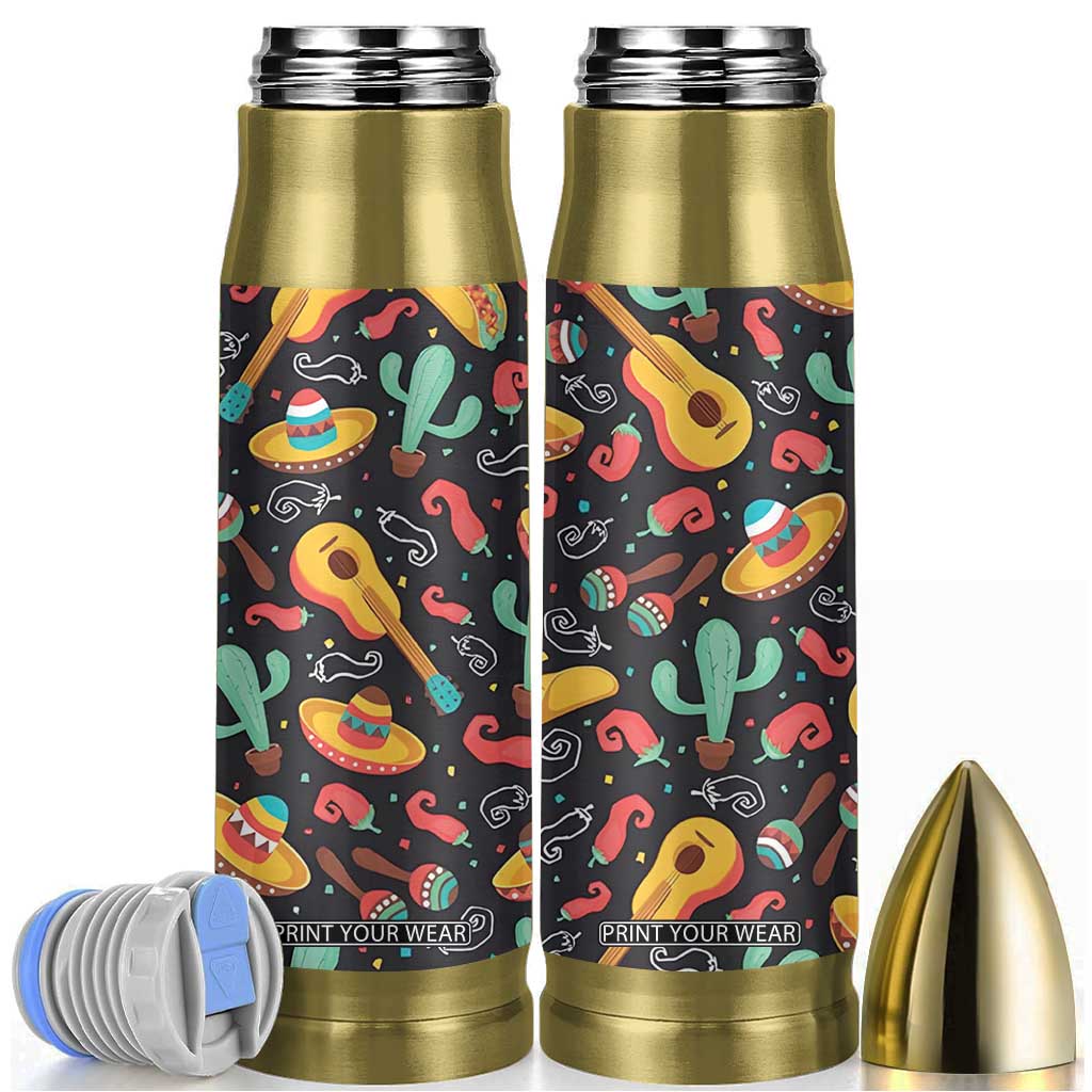 Mexican Bullet Tumbler Hot Sombrero Cactus Guitar Black Mexican Fiesta Cinco De Mayo TB10 Black Print Your Wear