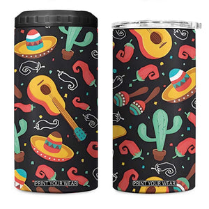 Mexican 4 in 1 Can Cooler Tumbler Hot Sombrero Cactus Guitar Black Mexican Fiesta Cinco De Mayo TB10 One Size: 16 oz Black Print Your Wear