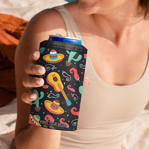 Mexican 4 in 1 Can Cooler Tumbler Hot Sombrero Cactus Guitar Black Mexican Fiesta Cinco De Mayo TB10 Print Your Wear