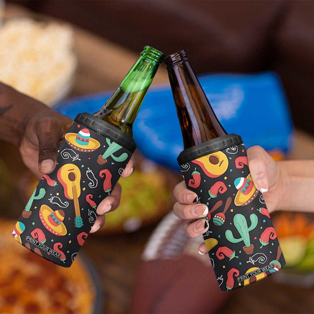 Mexican 4 in 1 Can Cooler Tumbler Hot Sombrero Cactus Guitar Black Mexican Fiesta Cinco De Mayo TB10 Print Your Wear