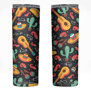 Mexican Skinny Tumbler Hot Sombrero Cactus Guitar Black Mexican Fiesta Cinco De Mayo TB10 Black Print Your Wear