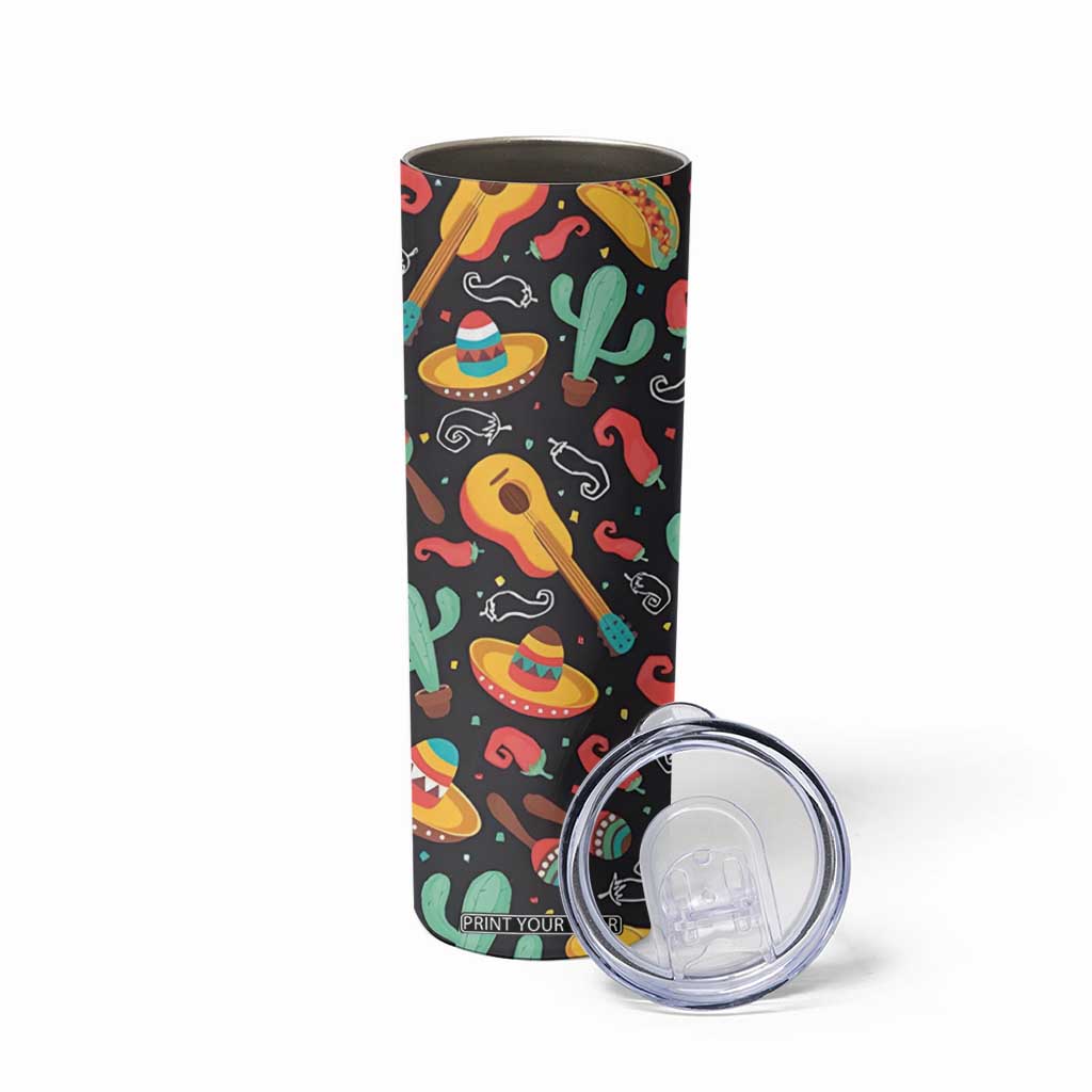 Mexican Skinny Tumbler Hot Sombrero Cactus Guitar Black Mexican Fiesta Cinco De Mayo TB10 Print Your Wear