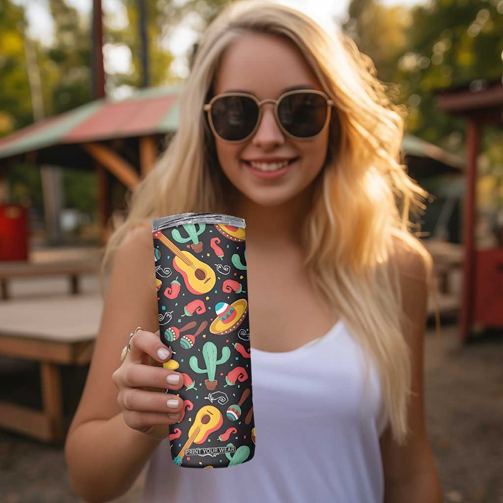 Mexican Skinny Tumbler Hot Sombrero Cactus Guitar Black Mexican Fiesta Cinco De Mayo TB10 Print Your Wear