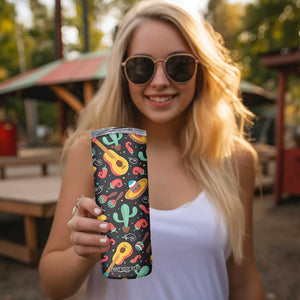 Mexican Skinny Tumbler Hot Sombrero Cactus Guitar Black Mexican Fiesta Cinco De Mayo TB10 Print Your Wear