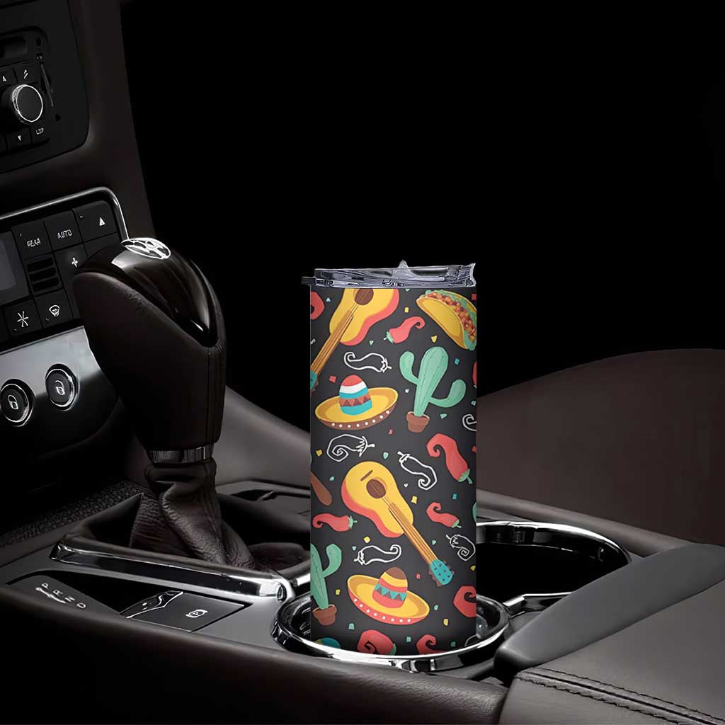 Mexican Skinny Tumbler Hot Sombrero Cactus Guitar Black Mexican Fiesta Cinco De Mayo TB10 Print Your Wear