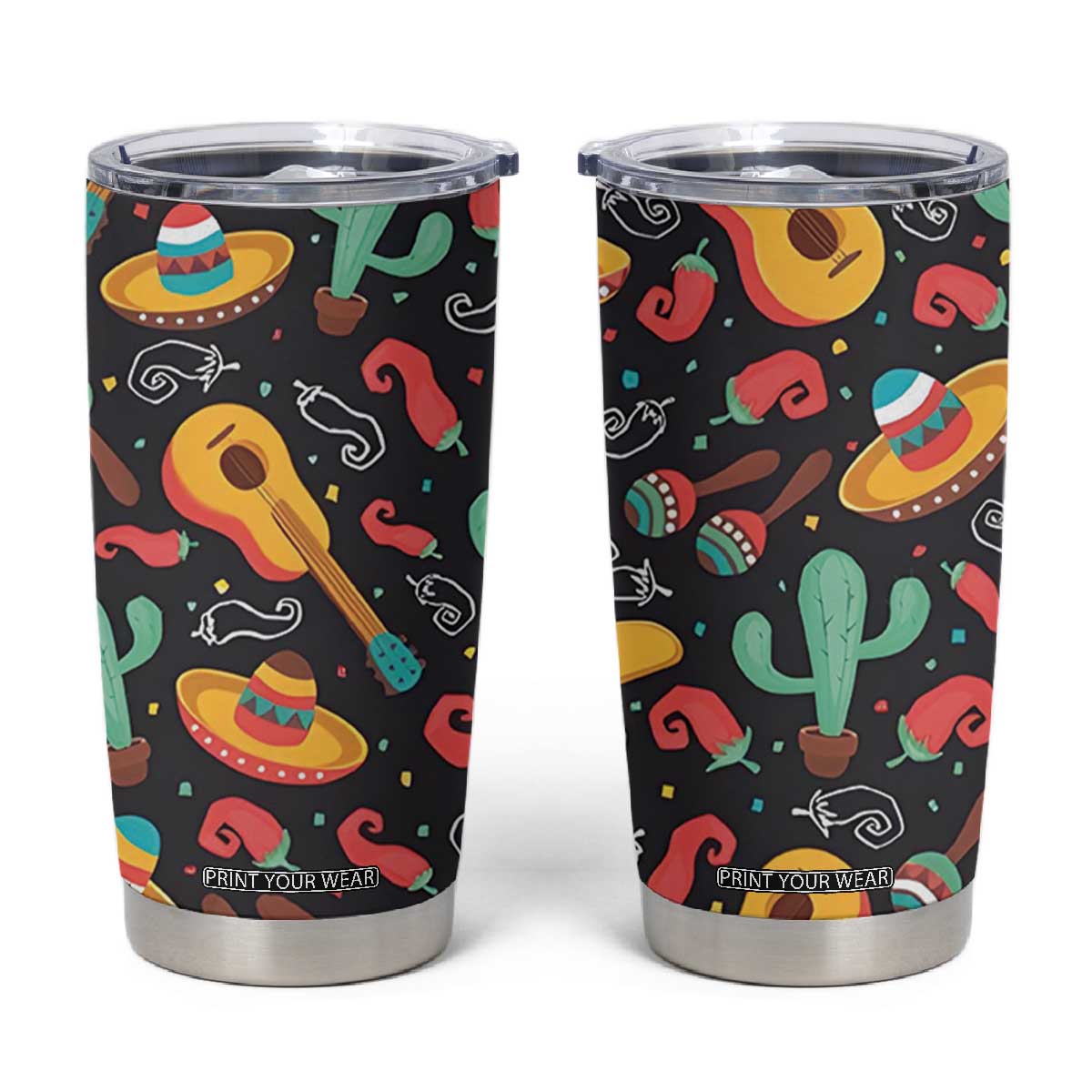 Mexican Tumbler Cup Hot Sombrero Cactus Guitar Black Mexican Fiesta Cinco De Mayo TB10 Black Print Your Wear