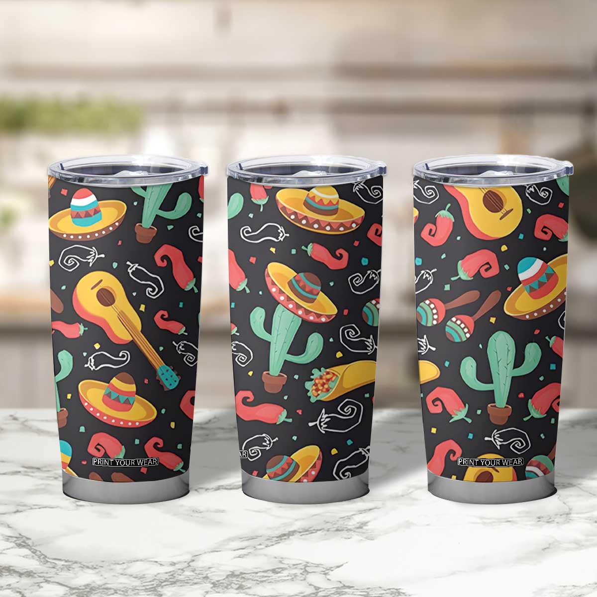 Mexican Tumbler Cup Hot Sombrero Cactus Guitar Black Mexican Fiesta Cinco De Mayo TB10 Print Your Wear