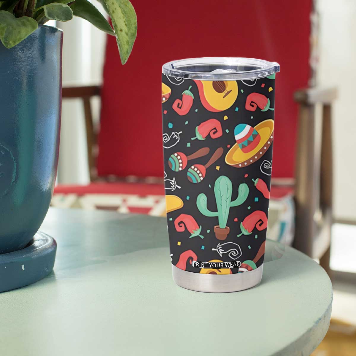 Mexican Tumbler Cup Hot Sombrero Cactus Guitar Black Mexican Fiesta Cinco De Mayo TB10 Print Your Wear