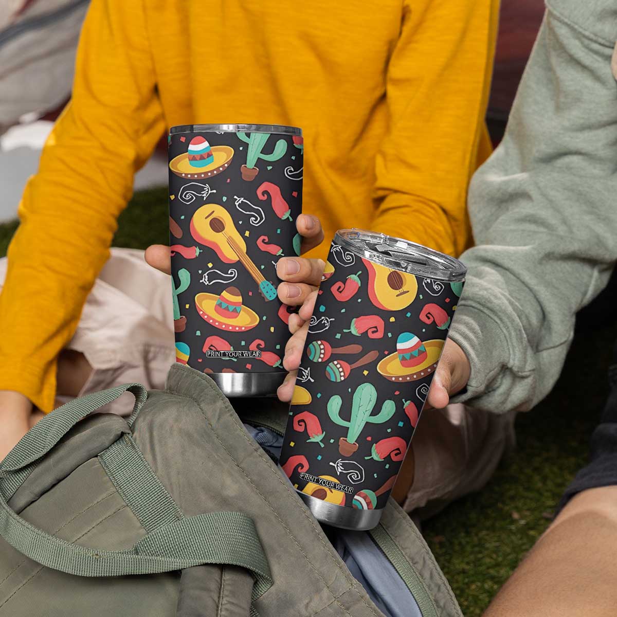 Mexican Tumbler Cup Hot Sombrero Cactus Guitar Black Mexican Fiesta Cinco De Mayo TB10 Print Your Wear