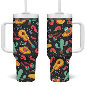 Mexican Tumbler With Handle Hot Sombrero Cactus Guitar Black Mexican Fiesta Cinco De Mayo TB10 One Size: 40 oz Black Print Your Wear