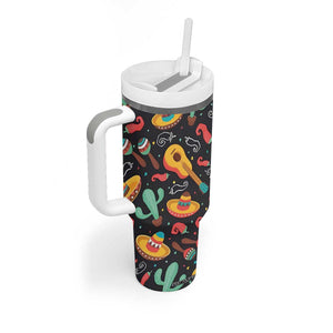 Mexican Tumbler With Handle Hot Sombrero Cactus Guitar Black Mexican Fiesta Cinco De Mayo TB10 Print Your Wear