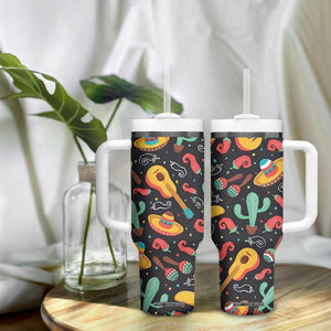 Mexican Tumbler With Handle Hot Sombrero Cactus Guitar Black Mexican Fiesta Cinco De Mayo TB10 Print Your Wear