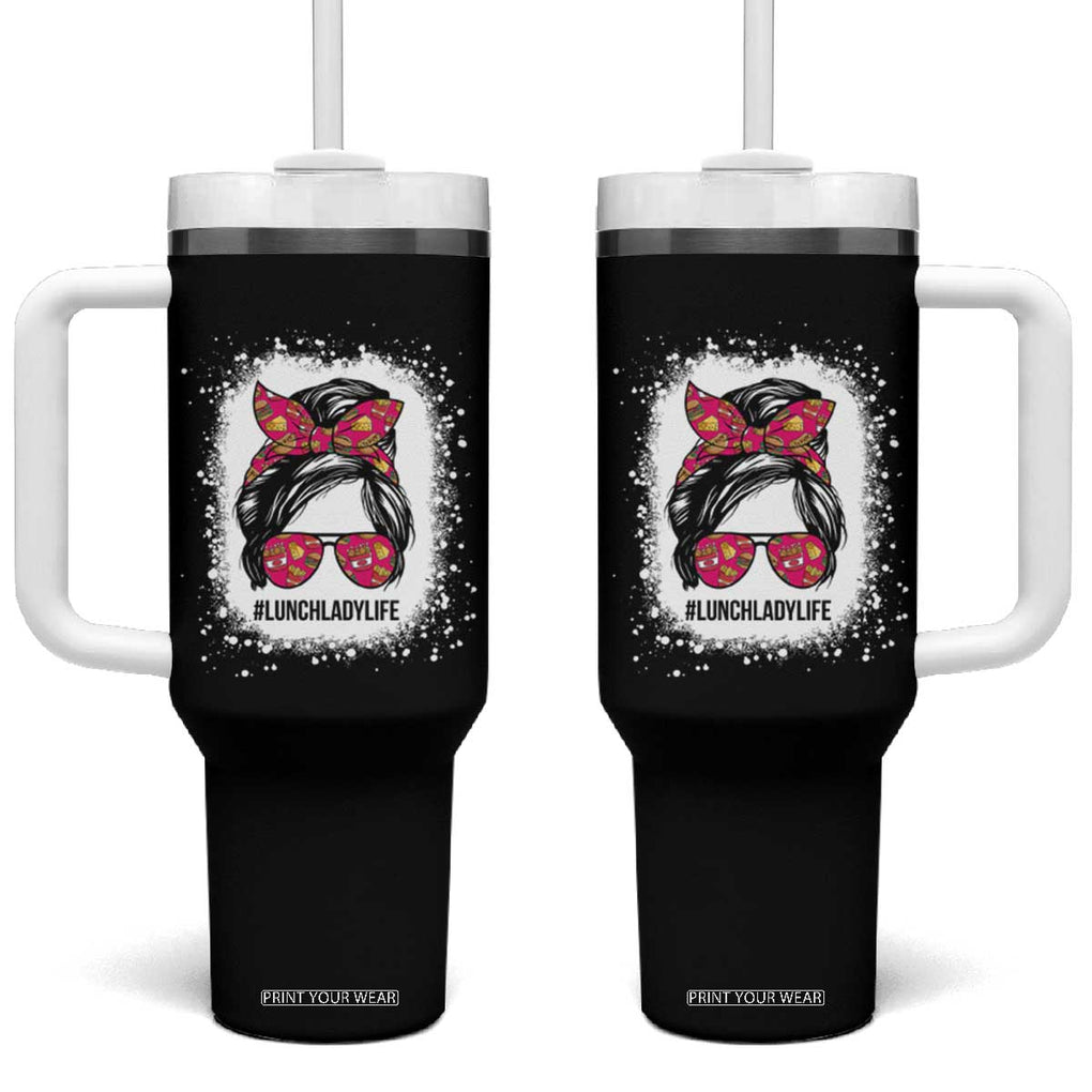 Lunch Lady Life Tumbler With Handle Messy Hair Woman TB10 One Size: 40 oz Black Print Your Wear