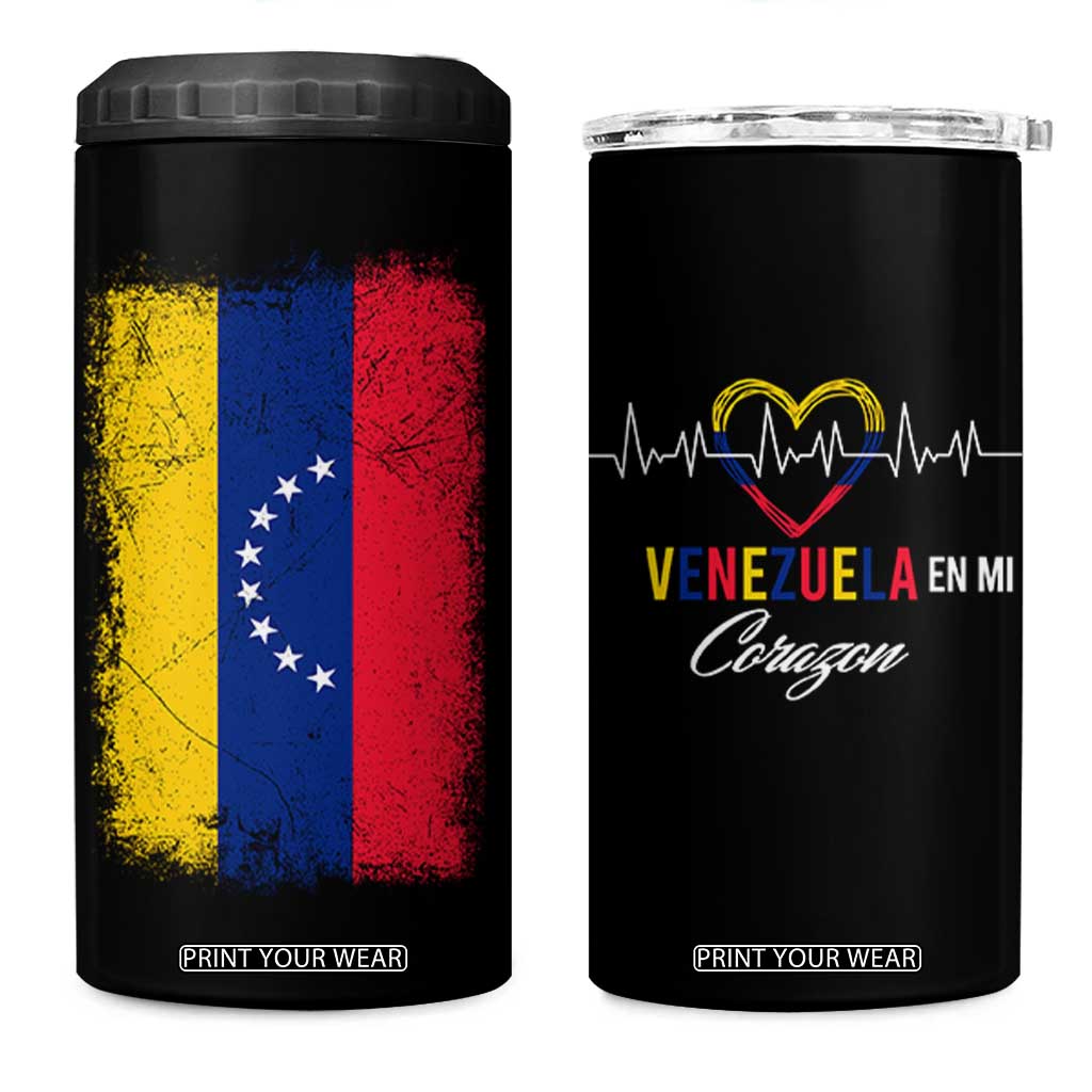 Venezuelan Pride 4 in 1 Can Cooler Tumbler Venezuela Flag Heritage Venezuela En Mi Corazon TB10 One Size: 16 oz Black Print Your Wear