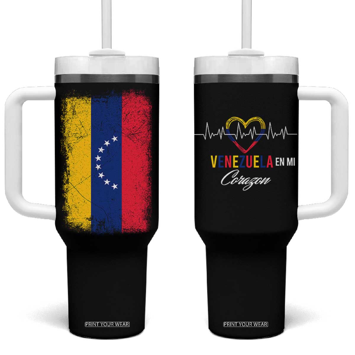 Venezuelan Pride Tumbler With Handle Venezuela Flag Heritage Venezuela En Mi Corazon TB10 One Size: 40 oz Black Print Your Wear