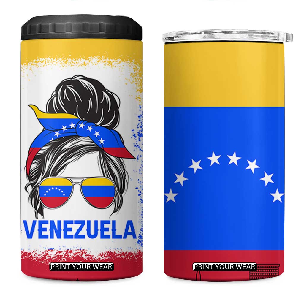 Venezuelan Girl 4 in 1 Can Cooler Tumbler Messy Bun Venezuela Flag Heritage Venezuelan Women Girls TB10 One Size: 16 oz Multicolor Print Your Wear