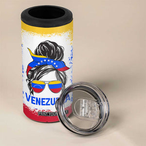 Venezuelan Girl 4 in 1 Can Cooler Tumbler Messy Bun Venezuela Flag Heritage Venezuelan Women Girls TB10 Print Your Wear