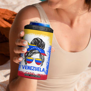 Venezuelan Girl 4 in 1 Can Cooler Tumbler Messy Bun Venezuela Flag Heritage Venezuelan Women Girls TB10 Print Your Wear