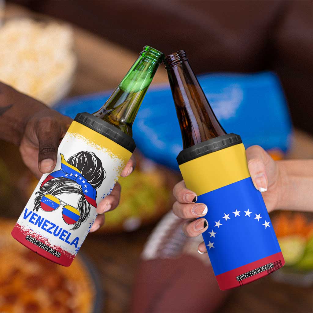 Venezuelan Girl 4 in 1 Can Cooler Tumbler Messy Bun Venezuela Flag Heritage Venezuelan Women Girls TB10 Print Your Wear