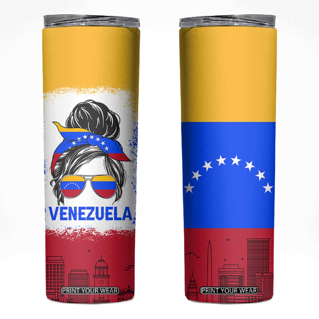 Venezuelan Girl Skinny Tumbler Messy Bun Venezuela Flag Heritage Venezuelan Women Girls TB10 Multicolor Print Your Wear