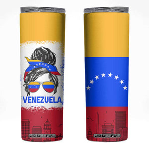 Venezuelan Girl Skinny Tumbler Messy Bun Venezuela Flag Heritage Venezuelan Women Girls TB10 Multicolor Print Your Wear