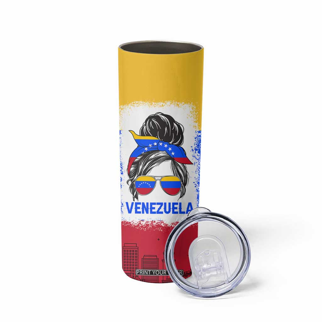 Venezuelan Girl Skinny Tumbler Messy Bun Venezuela Flag Heritage Venezuelan Women Girls TB10 Print Your Wear