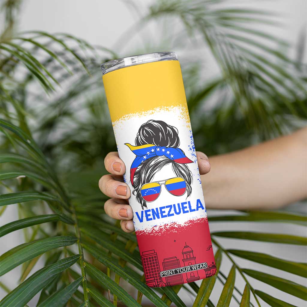 Venezuelan Girl Skinny Tumbler Messy Bun Venezuela Flag Heritage Venezuelan Women Girls TB10 Print Your Wear