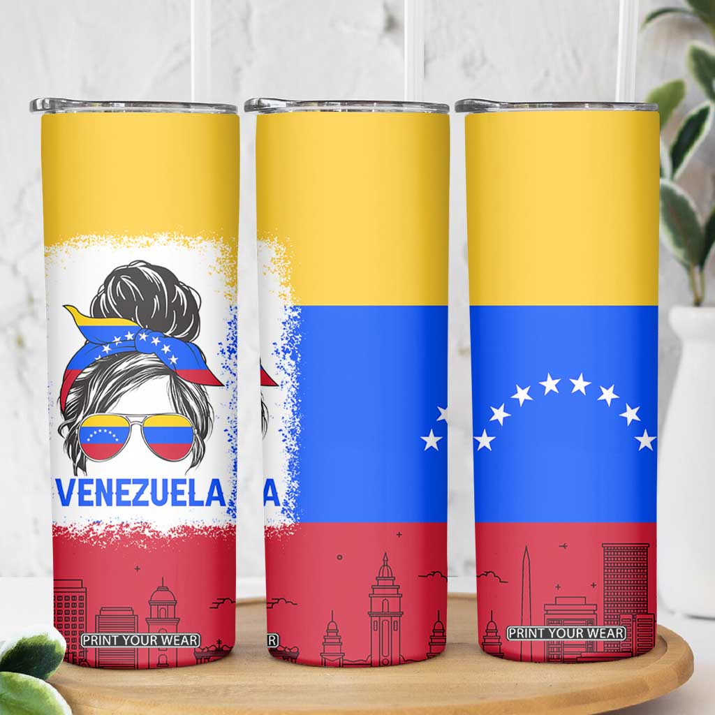 Venezuelan Girl Skinny Tumbler Messy Bun Venezuela Flag Heritage Venezuelan Women Girls TB10 Print Your Wear