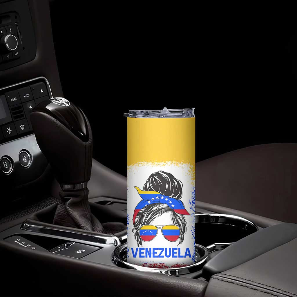 Venezuelan Girl Skinny Tumbler Messy Bun Venezuela Flag Heritage Venezuelan Women Girls TB10 Print Your Wear