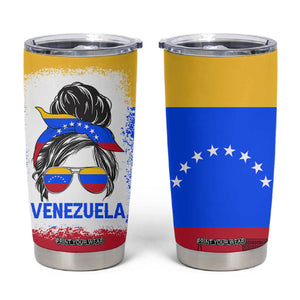 Venezuelan Girl Tumbler Cup Messy Bun Venezuela Flag Heritage Venezuelan Women Girls TB10 Multicolor Print Your Wear
