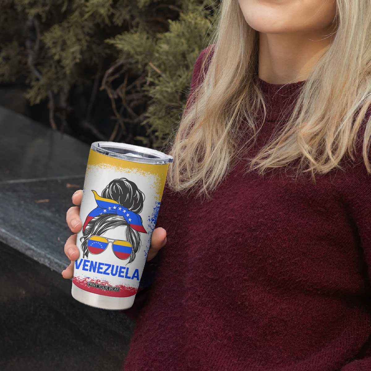 Venezuelan Girl Tumbler Cup Messy Bun Venezuela Flag Heritage Venezuelan Women Girls TB10 Print Your Wear