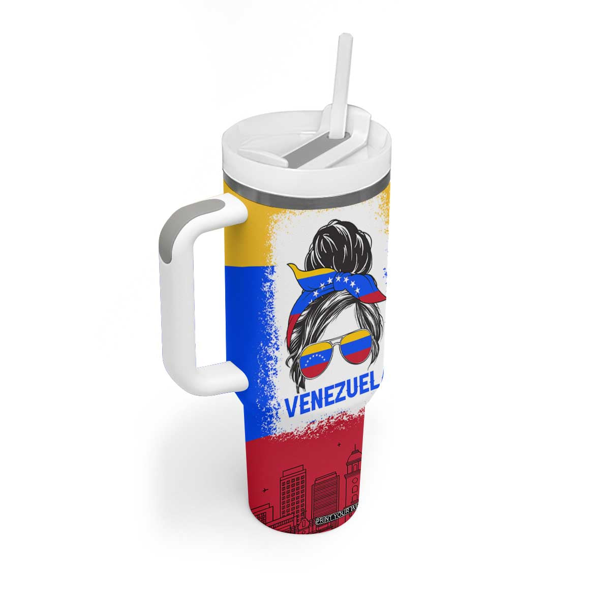 Venezuelan Girl Tumbler With Handle Messy Bun Venezuela Flag Heritage Venezuelan Women Girls TB10 Print Your Wear