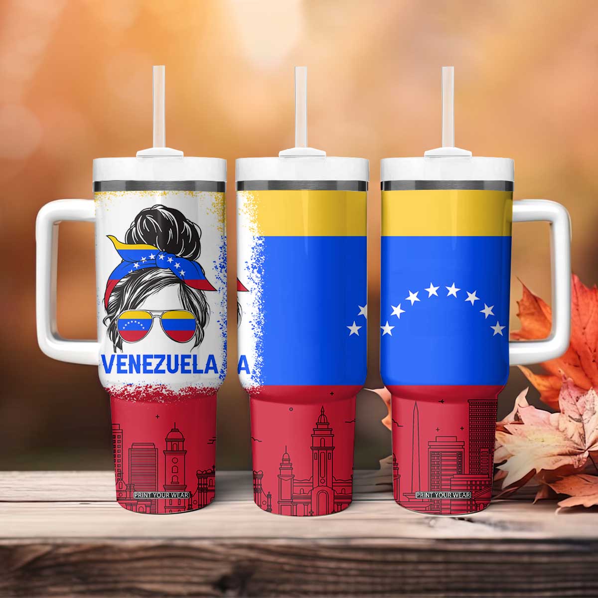 Venezuelan Girl Tumbler With Handle Messy Bun Venezuela Flag Heritage Venezuelan Women Girls TB10 Print Your Wear