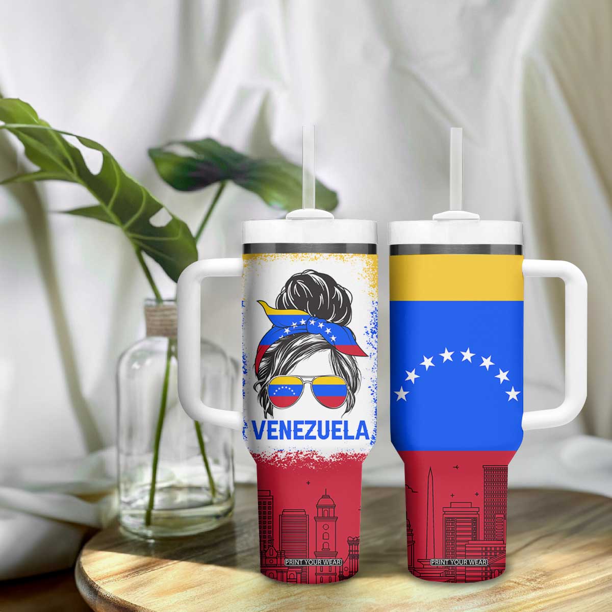 Venezuelan Girl Tumbler With Handle Messy Bun Venezuela Flag Heritage Venezuelan Women Girls TB10 Print Your Wear