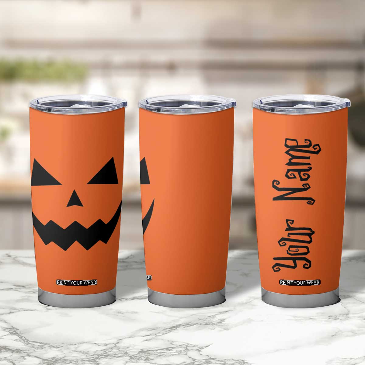 Personalized Halloween Pumpkin Face Tumbler Cup Custom Name Travel Coffee Cup Orange TB10 Print Your Wear