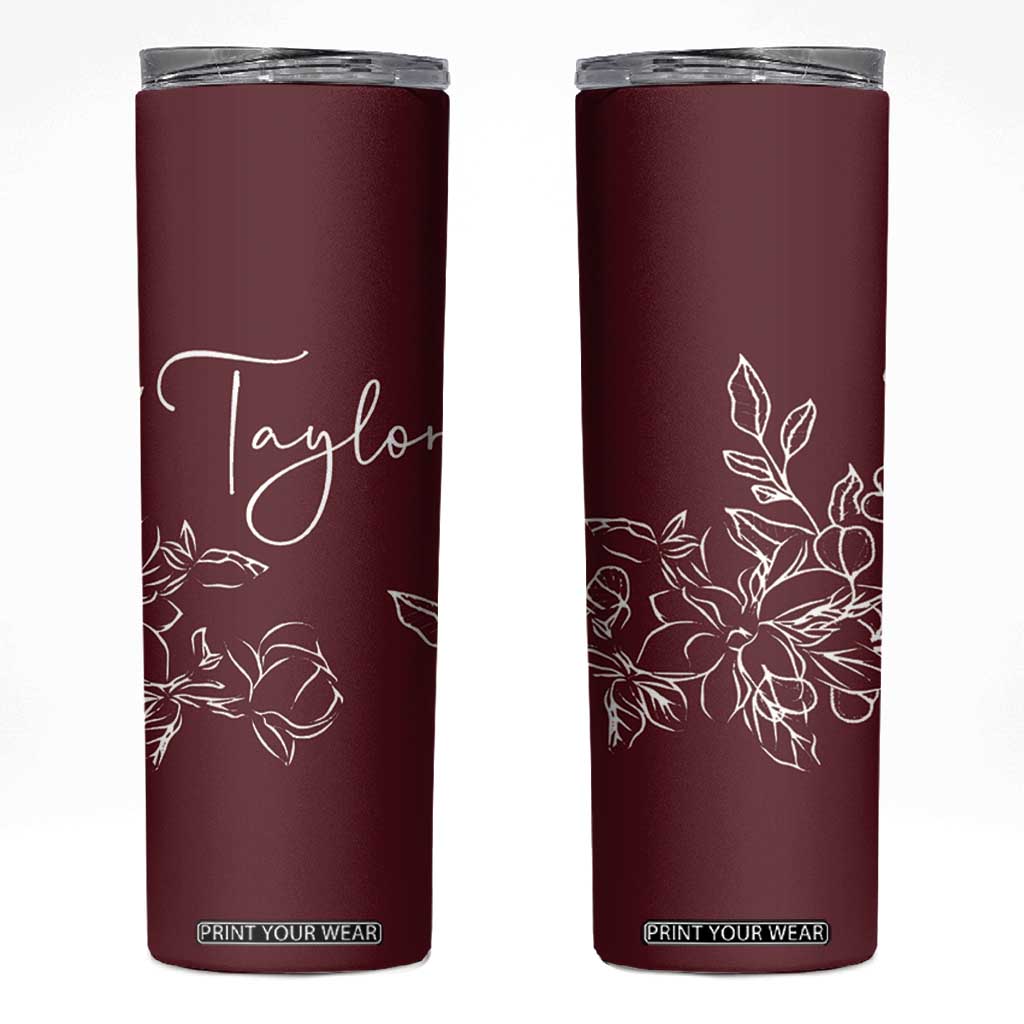 Personalized Wildflower Floral Skinny Tumbler Custom Name Mothers Day Gift From Daughter Son TB10 Maroon Print Your Wear
