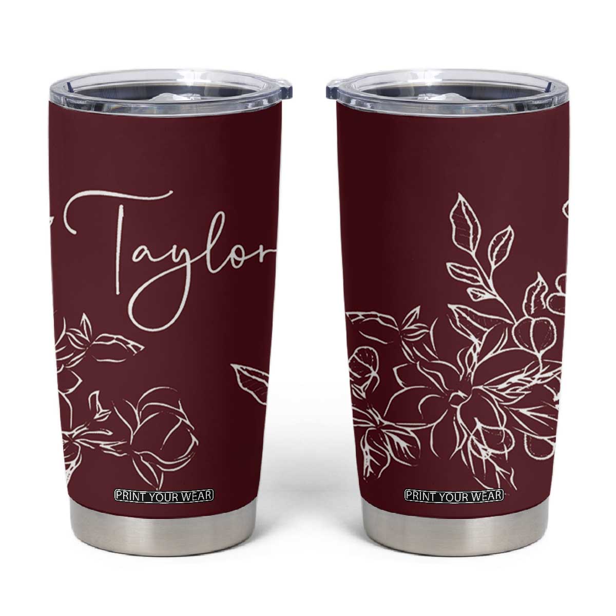 Personalized Wildflower Floral Tumbler Cup Custom Name Mothers Day Gift From Daughter Son TB10 Maroon Print Your Wear