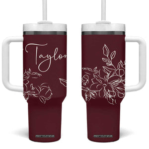 Personalized Wildflower Floral Tumbler With Handle Custom Name Mothers Day Gift From Daughter Son TB10 One Size: 40 oz Maroon Print Your Wear