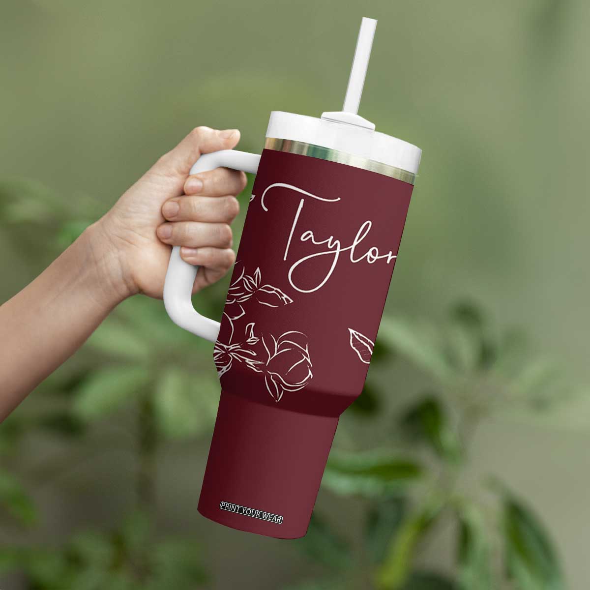 Personalized Wildflower Floral Tumbler With Handle Custom Name Mothers Day Gift From Daughter Son TB10 Print Your Wear