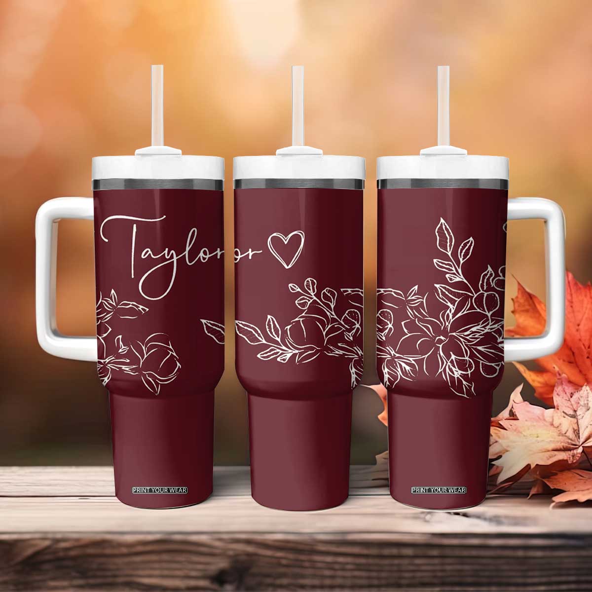 Personalized Wildflower Floral Tumbler With Handle Custom Name Mothers Day Gift From Daughter Son TB10 Print Your Wear