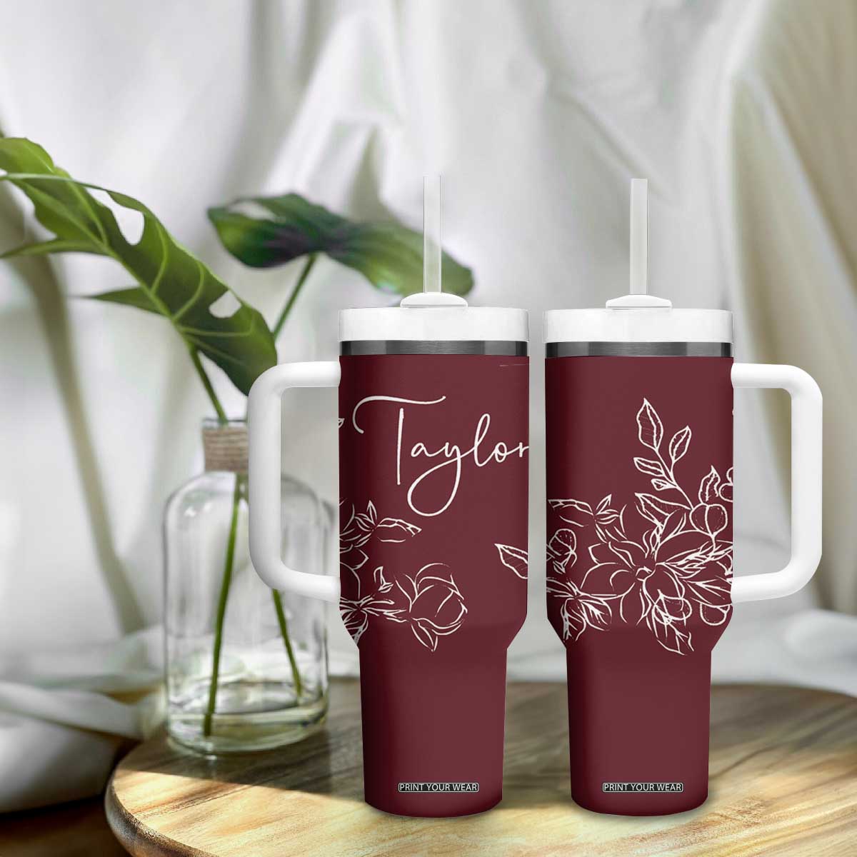 Personalized Wildflower Floral Tumbler With Handle Custom Name Mothers Day Gift From Daughter Son TB10 Print Your Wear