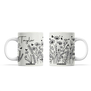 Personalized Wildflower Coffee Mug Custom Name Custom Name Gift For Women Butterflies Floral TB10 Beige Print Your Wear